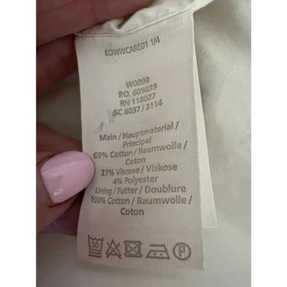 BODEN Kimberly Navy White Polka Dot Embroidered Scallop Trim Midi Dress Sz 6R - Picture 12 of 14